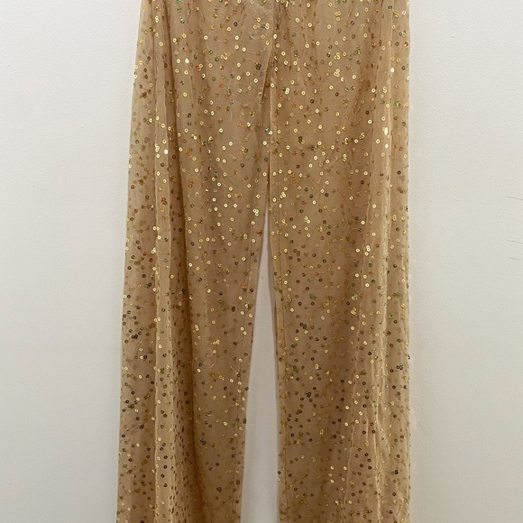 y2k vintage confetti seashell mesh sequins Sheer festival flare pants. - Picture 2 of 8